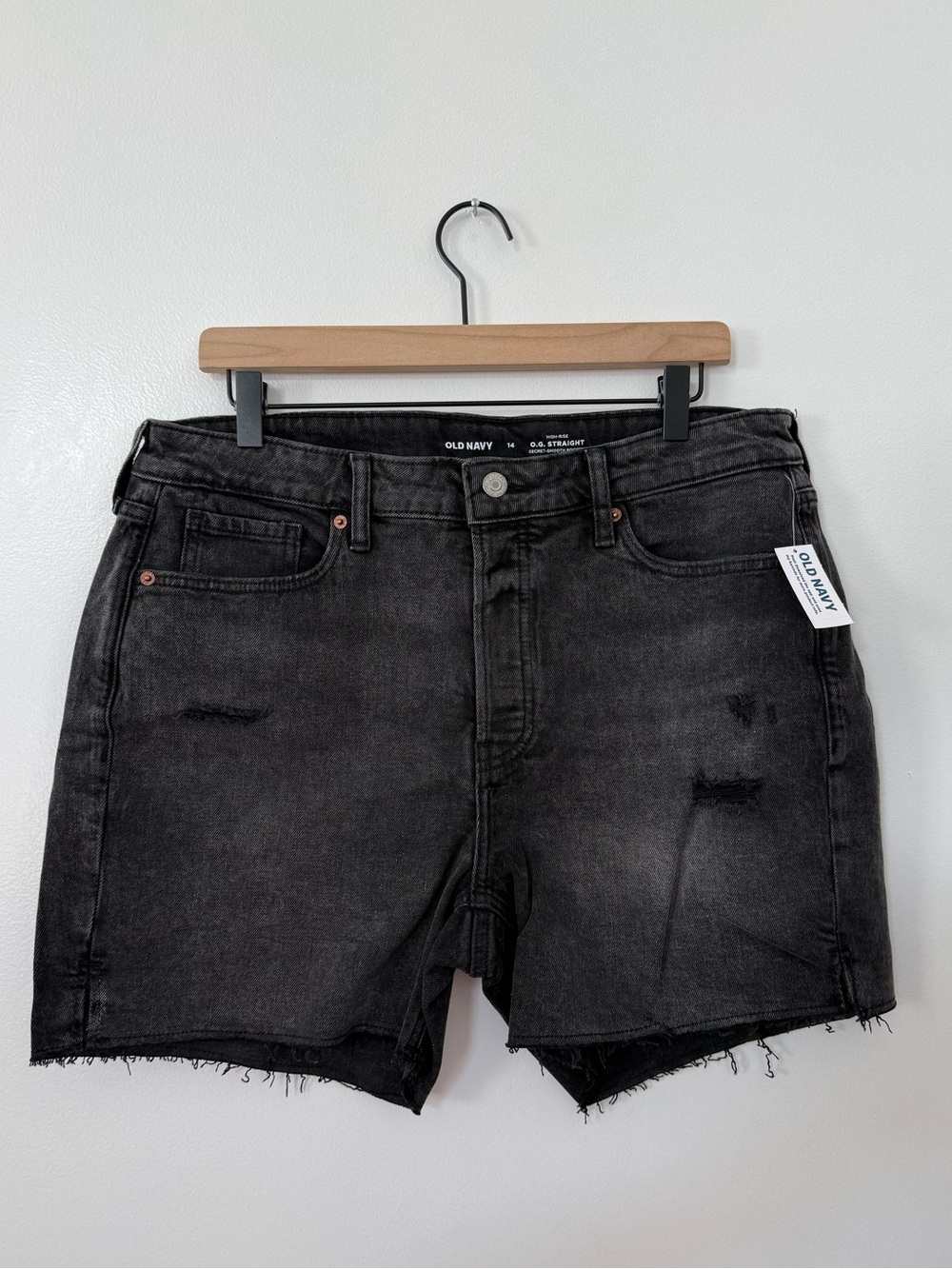 Old Navy Black Distressed Denim Cutoff Shorts.  5 in length